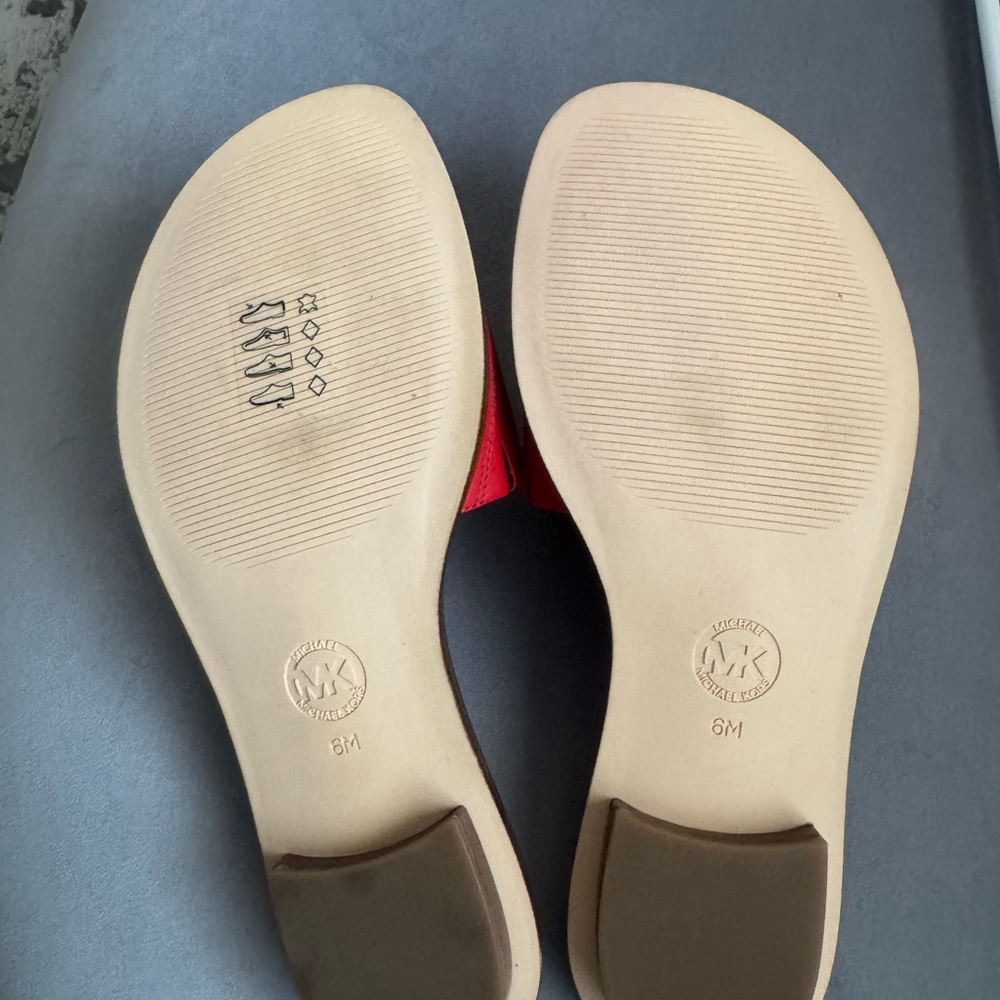 Michael Kors Red Slides with Gold Logo - Picture 4 of 4